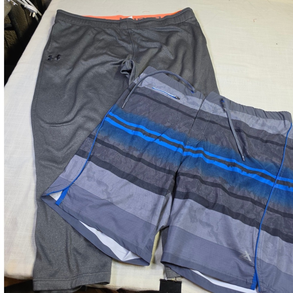 Under Armour ColdGear Pants & ZeroXposur Board Shorts Bundle Mens XXL Gray Blue